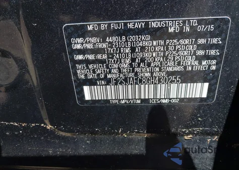 2016 Subaru Forester 2.5I Premium из США, поврежденный, VIN JF2SJAFC8GH430255